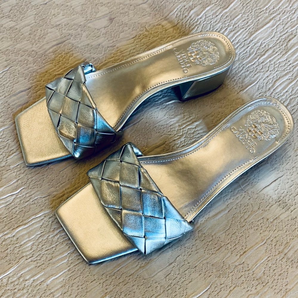 Vince Camuto Silver WOVEN-STRAP Sandals